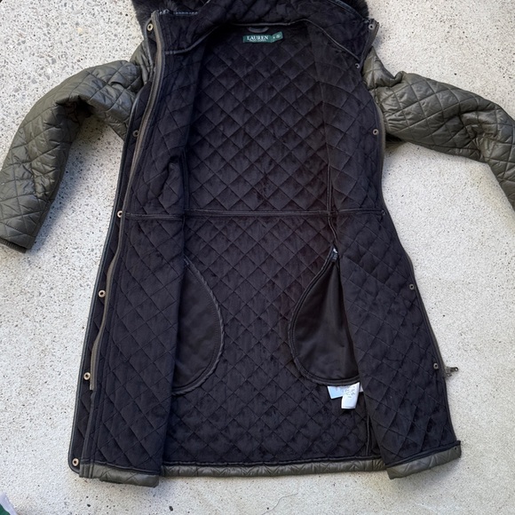 Lauren Ralph Lauren Olive/Black Diamond Quilted Coat with Hood Size Small - Picture 5 of 14